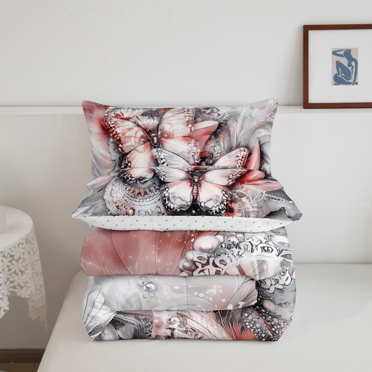 Erosebridal Dream Catcher Down Comforter Boho Butterfly Dreamcatcher King Size Comforter Set for Kids Boys Girls Teen,Wild Animal Butterflies Bedding Set Exotic Tribal Feather Bed Set