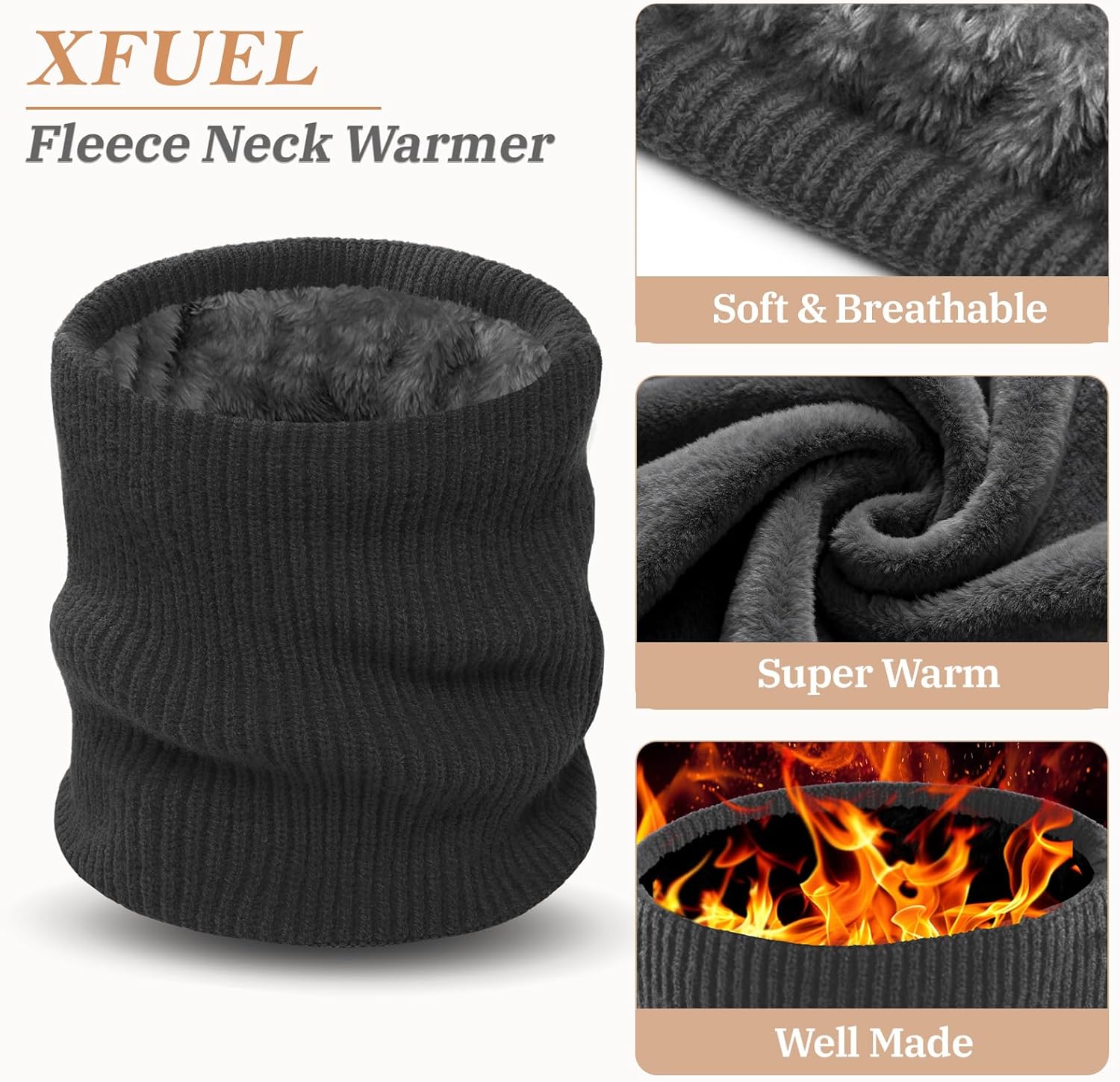 Fleece Lined Neck Warmer Gaiter for Men Women Winter Knitted Face Scarf Ski Neck Cover for Cold Weather - Image 3