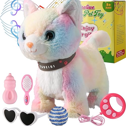 Miniatura 1 de Colorido juego de gato que camina con correa cantando que ronronea y maulla, robot de peluche animado, gatito en movimiento, animal de peluche