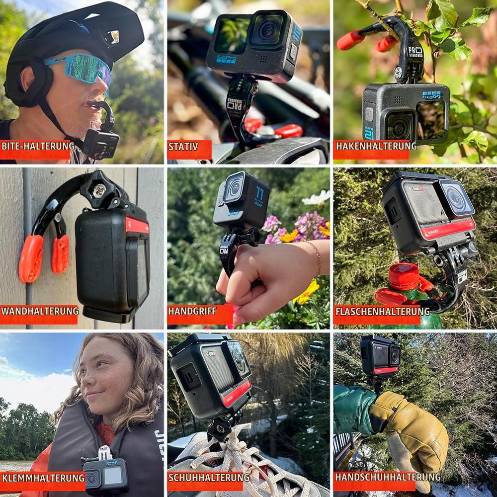 Pro Standard Grill Mount 4.0 - Heat Moldable Bite Mount - Compatible with Insta360, GoPro, DJI, Garmin and All Action Cameras (White/Red)