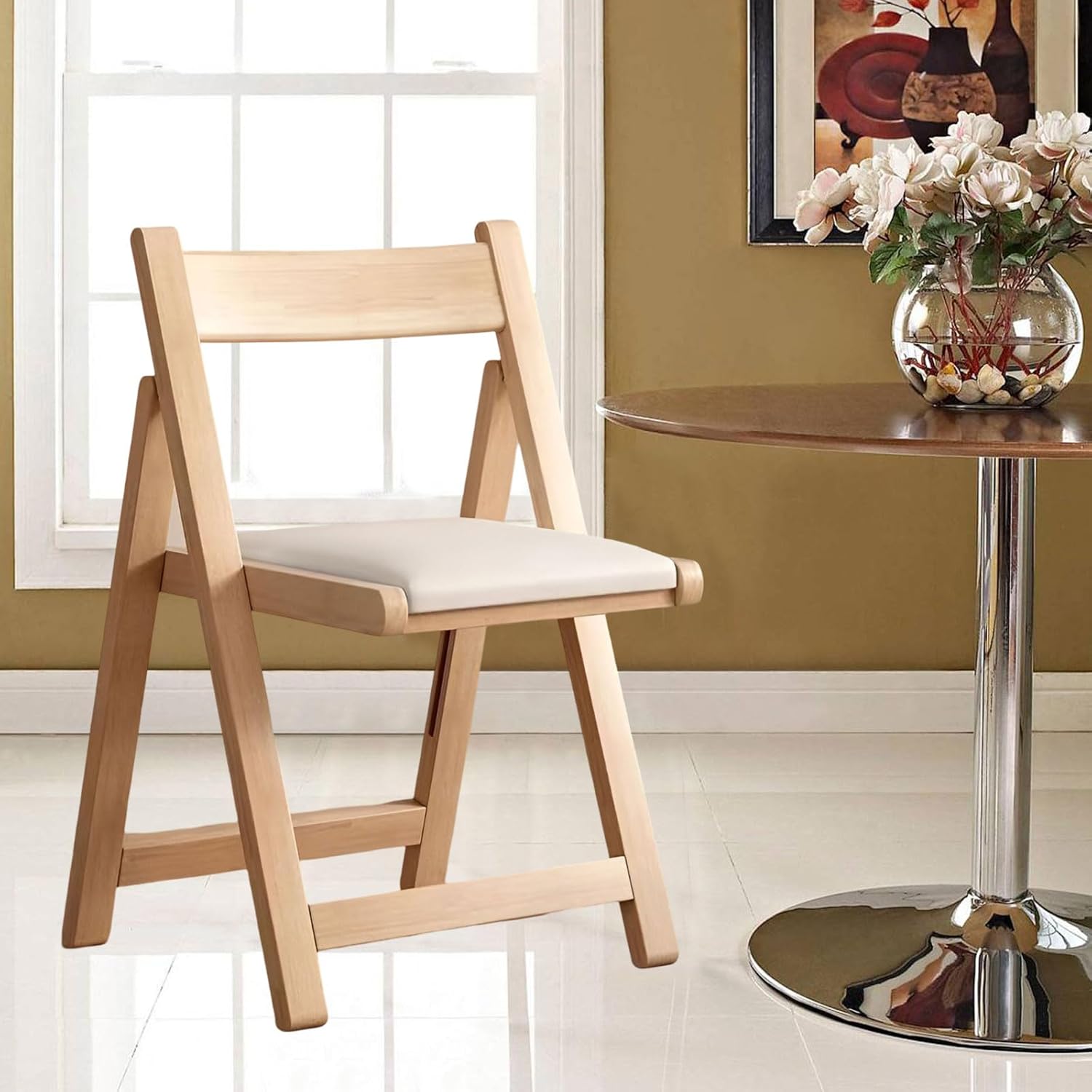 AIZYR Outdoor Wooden Chairs Set of 2, Folding Chairs with Padded Seats, Foldable Chairs Garden Seat for Patio, Balcony, Living Room, Yard,White