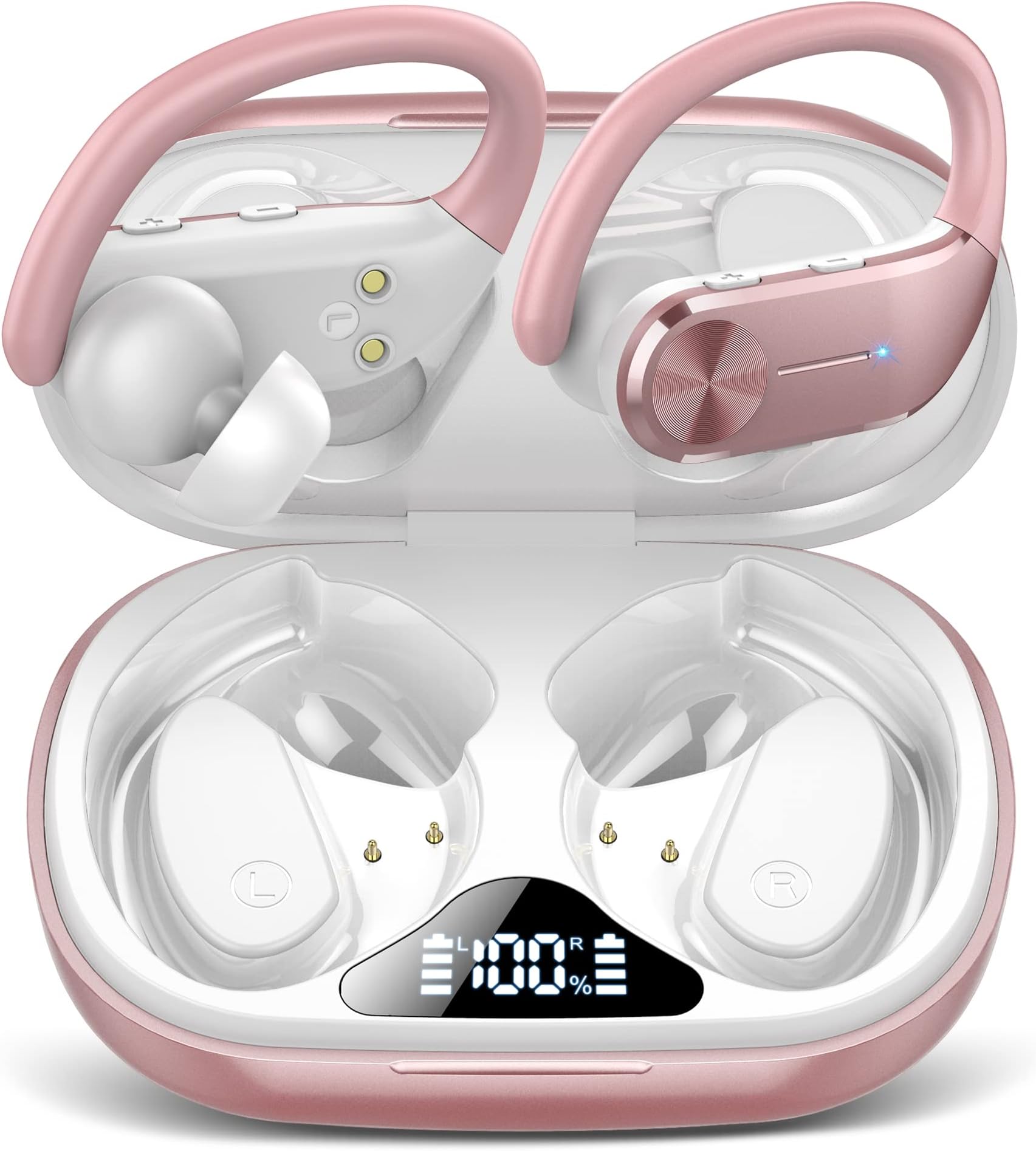 Ear buds Wireless Bluetooth Earbuds Sport 2024 NEW Bluetooth 5.3 Headphones 68H Playtime with LED Display Powerful Bass Over Ear Earphones with Earhooks IP8 Waterproof for Gym/Running/Workout