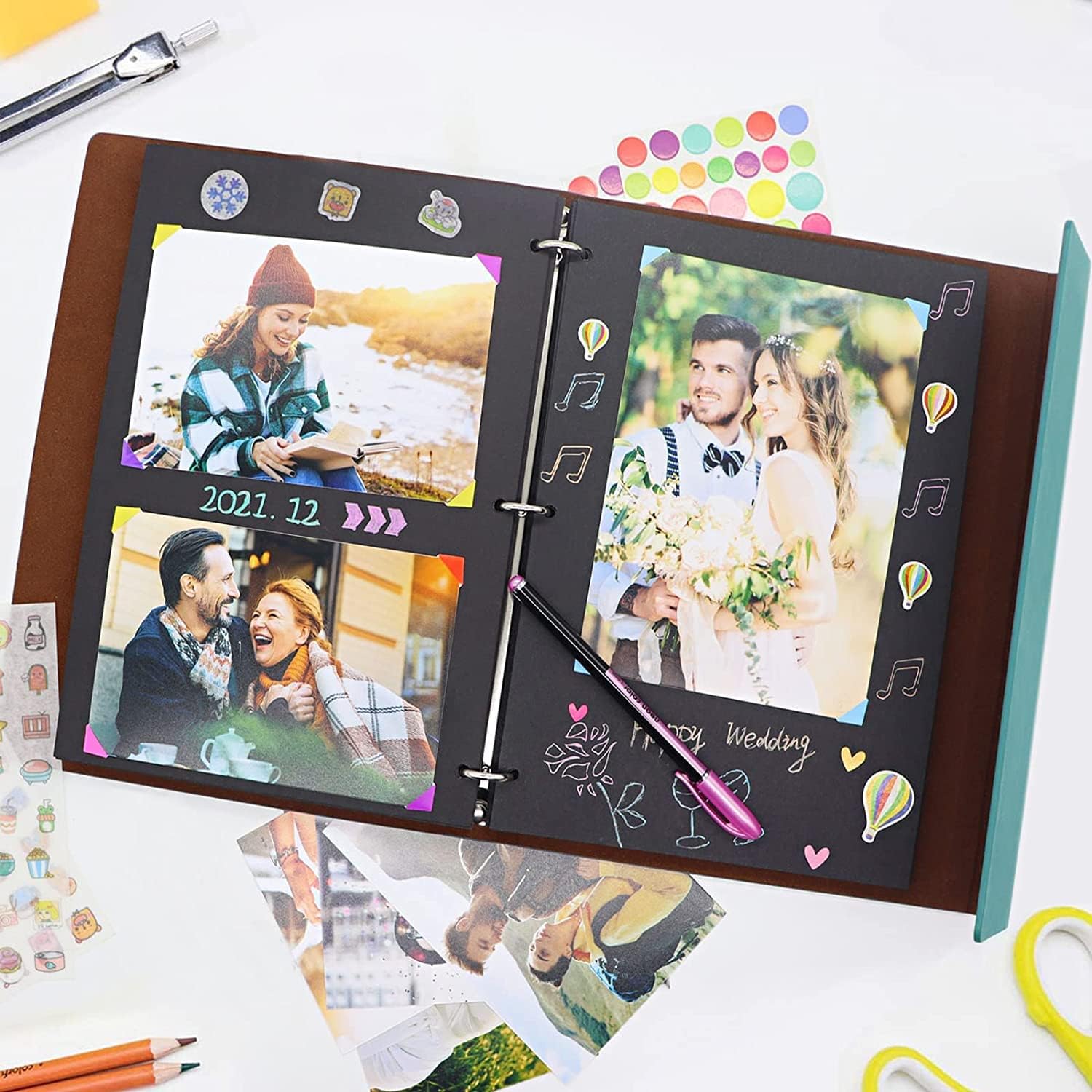 ZEEYUAN Photo Album Black Pages DIY Memory Book Scrapbook Set as Gifts for Girlfriend Boyfriend Partner, Light Blue, 22X27.3CM - Image 4