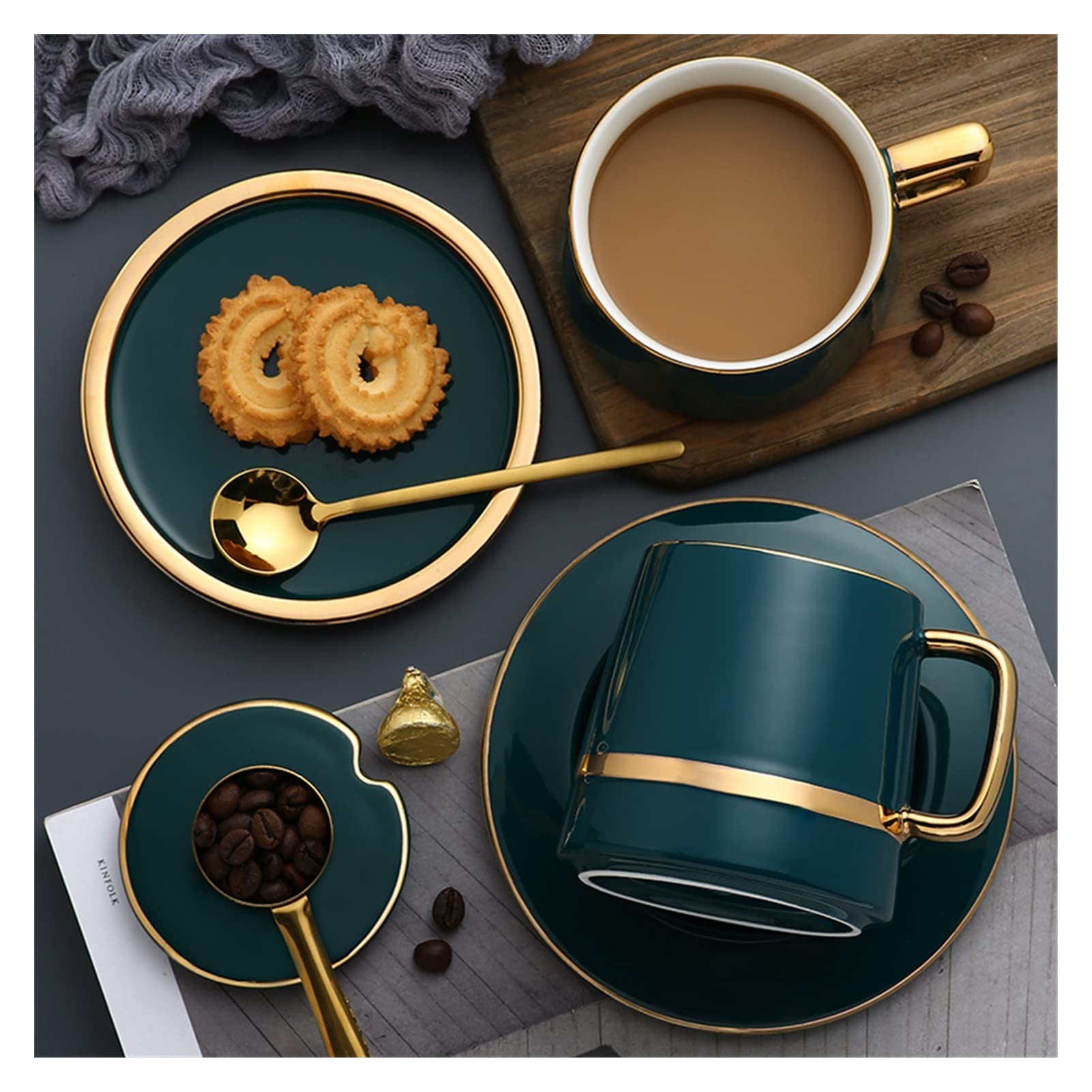 Set Tazzine caffè,Tazzine Caffe con Piattino Tazza di caffè Creativa con Cucchiaio Dessert Osso Alta Tazze di tè Set Coppia Regalo Tazza di Ceramica(Set 2)