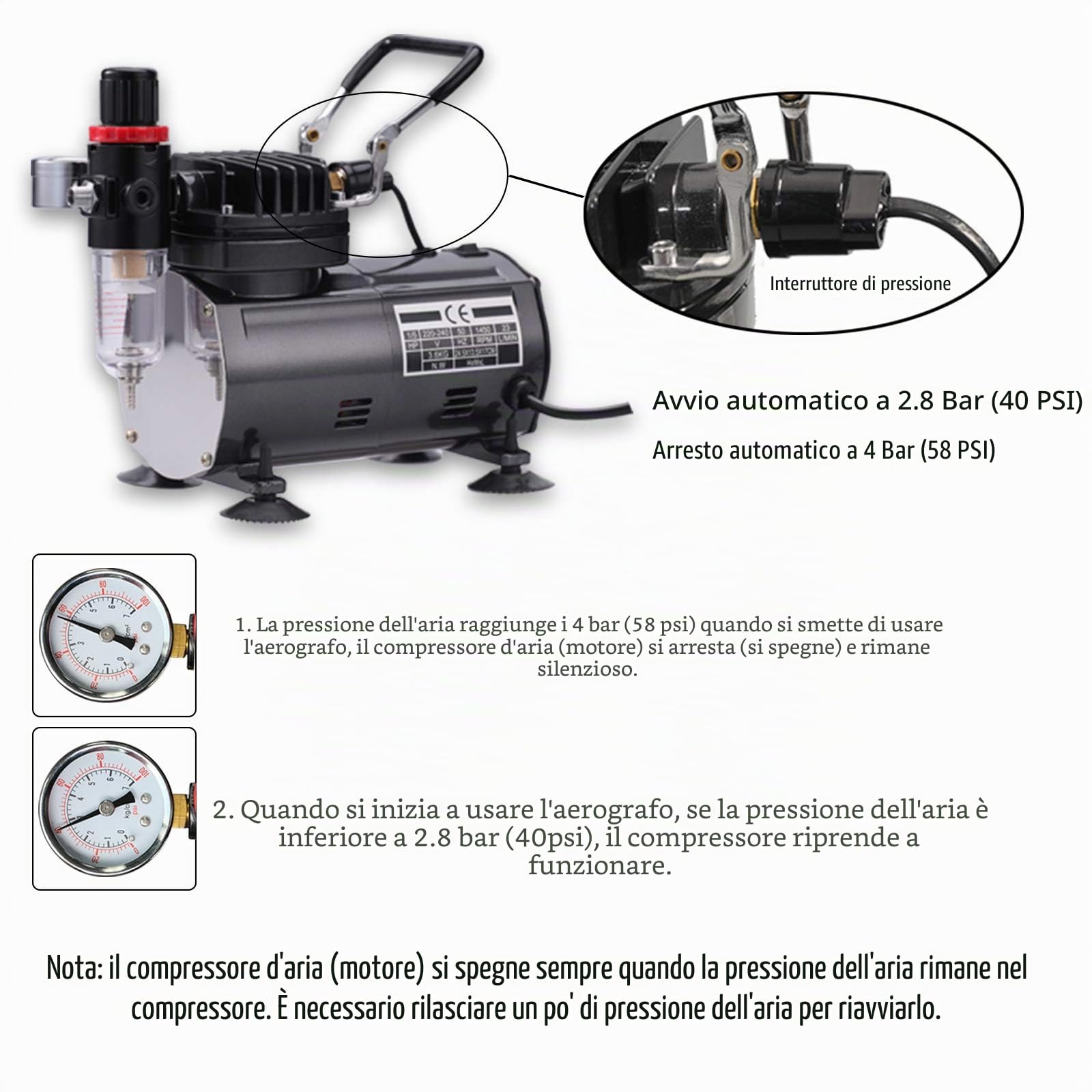 Set di aerografo con compressore, Pistola per aerografo Double Action con 3 aerografi, 0,2 mm, 0,3 mm, 0,8 mm, ugello e ago per Hobby, modellismo, Unghie