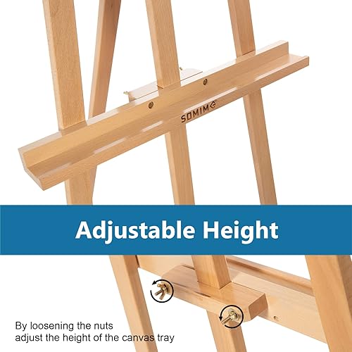 Miniatura 3 de Somime Caballete de exhibición de madera con marco A, soporte de caballete de estudio de madera de haya, soporte de lona de hasta 90 pulgadas,