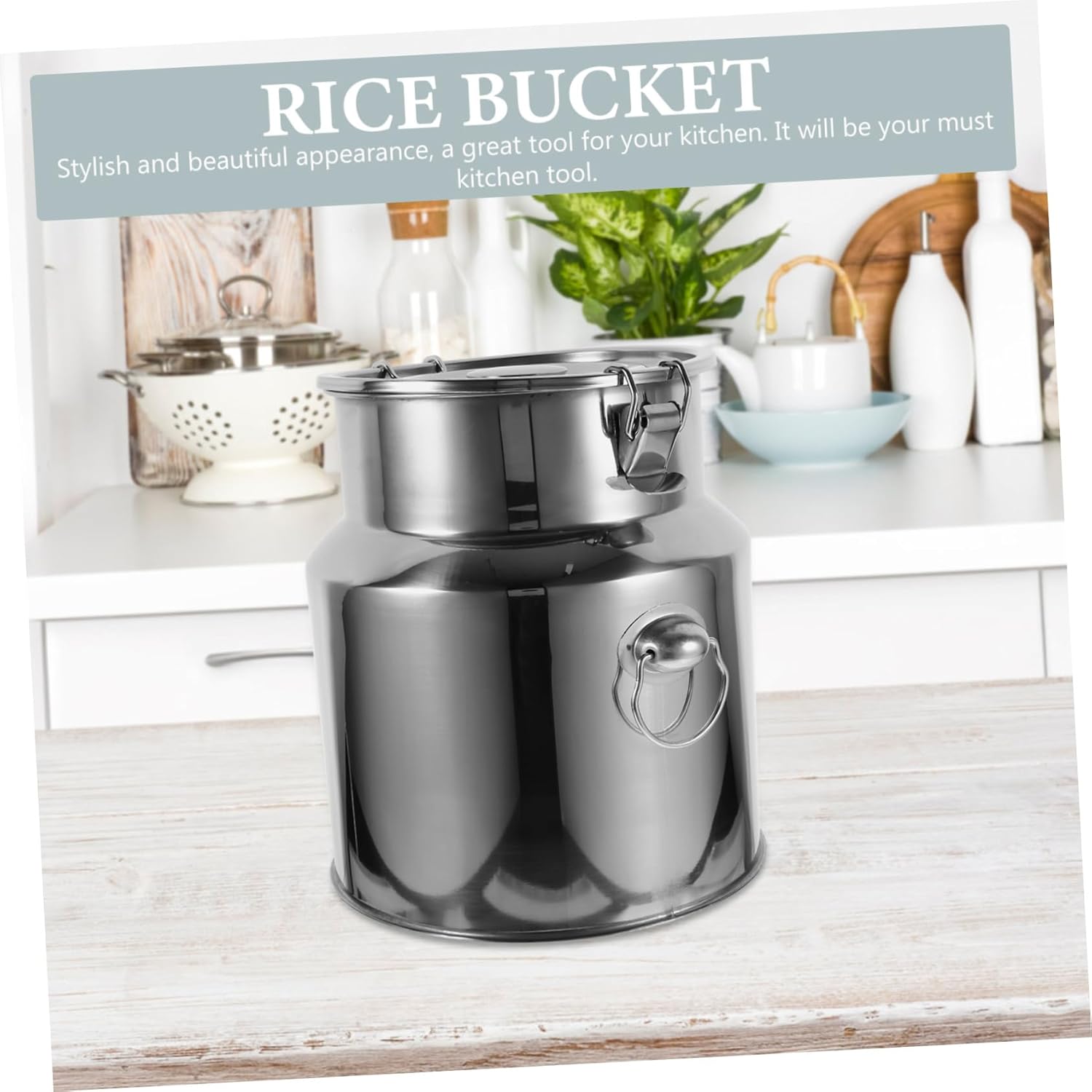 Unomor Stainless Steel Food Storage Bucket Airtight Lid Multi-Function Container for Rice Flour Oil and Milk Moisture-Sealed Canister for Kitchen Organization