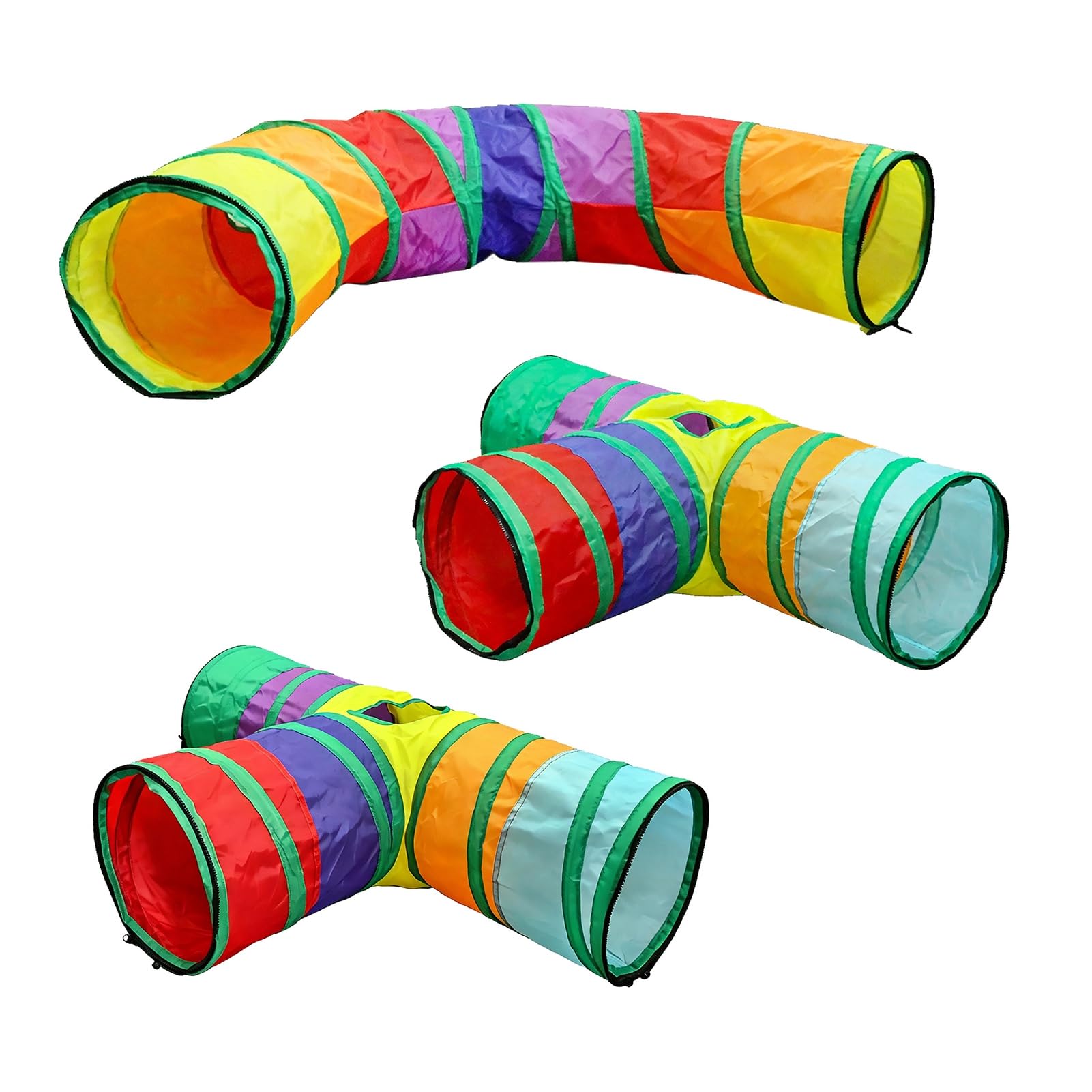 3 Way Cat Tunnel, Collapsible Tunnels Hides Toys, Portable Small Animal Hideout Hideaway, Zippered Modular Cat Tunnels, Can Be Freely Combined for Kitten,Guinea Pigs Sets