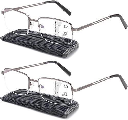 Paquete de 2 lentes de lectura progresivos multienfoque duraderos para hombres, bloqueo de luz azul, lector de computadora, antifatiga ocular, marco