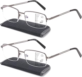 Premium 2 PACK Durable Progressive Multifocus Reading Glasses for Men Blue Light Blocking Computer Reader Anti Eyestrain Metal Frame Spring Hinges (for Mid-Near Range approx 3ft) 2.0 Gunmetal