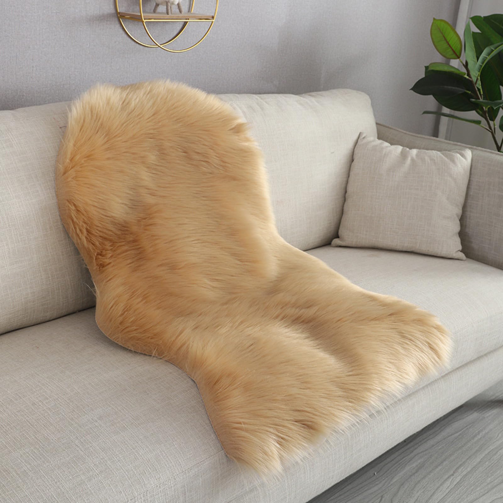 Khaki Lammfellimitat Teppich,Synthetisches Schaffell,Sofa Matte,Stuhl Felle,60x180cm/23.6x70.7in