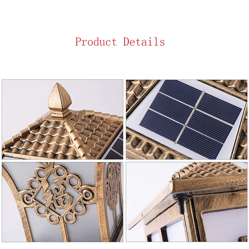 Oświetlenie zewnętrzne, zewnętrzne lampy LED na słupki solarne, wodoodporne, retro, przemysłowe, metalowe, aluminiowe, słupkowe, ciepłe/białe światło, regulowane, ogród, ulica, dom, willa, dekoracyjna