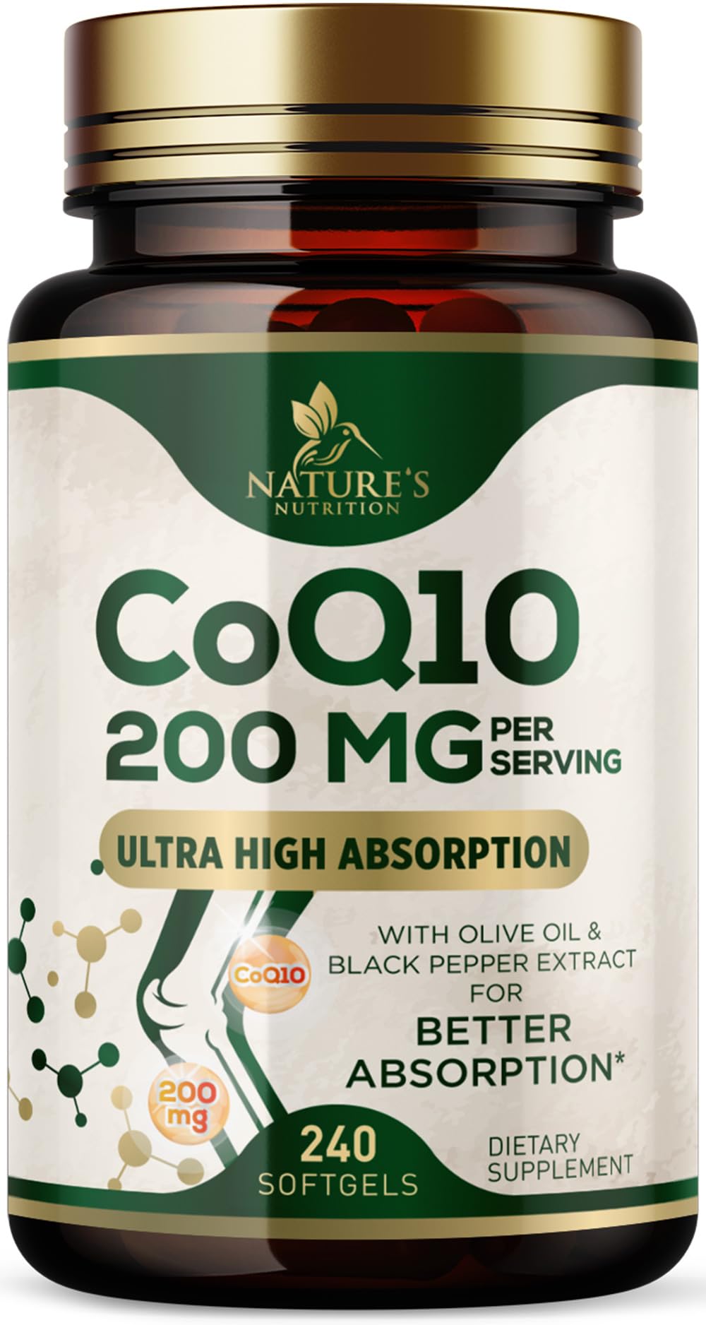 CoQ10 Softgels - Coenzyme Q10 200mg Per Serving - Extra Strength Coenzyme Q10 Supplement - Piperine for Enhanced Absorption - CoQ10 Antioxidant for Heart Health Support - Bottled in USA - 240 Softgels 240 Count (Pack of 1)