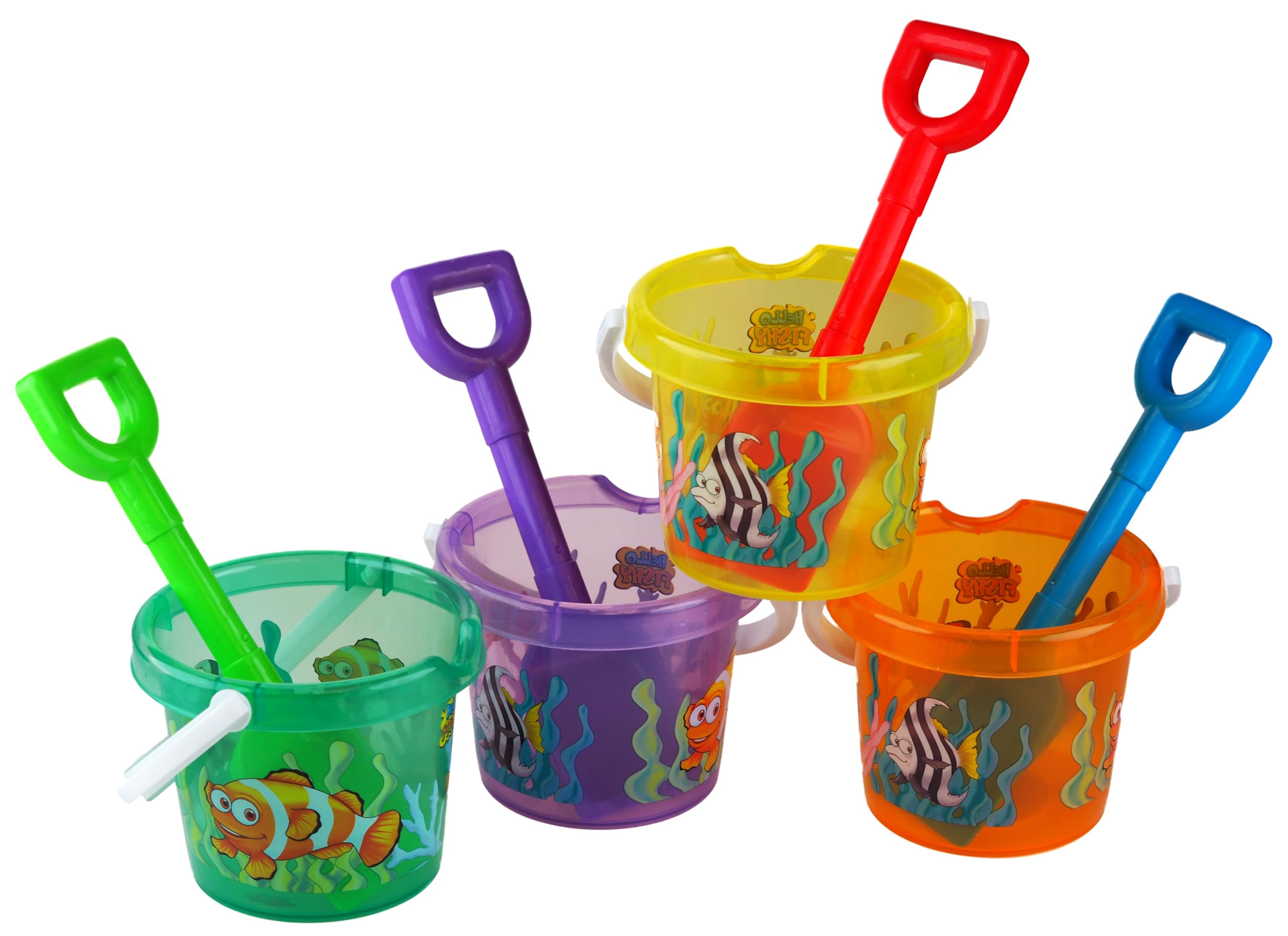 Transparent Toddlers Beach Buckets And Spades - Fish Sealife Design - Set of 4