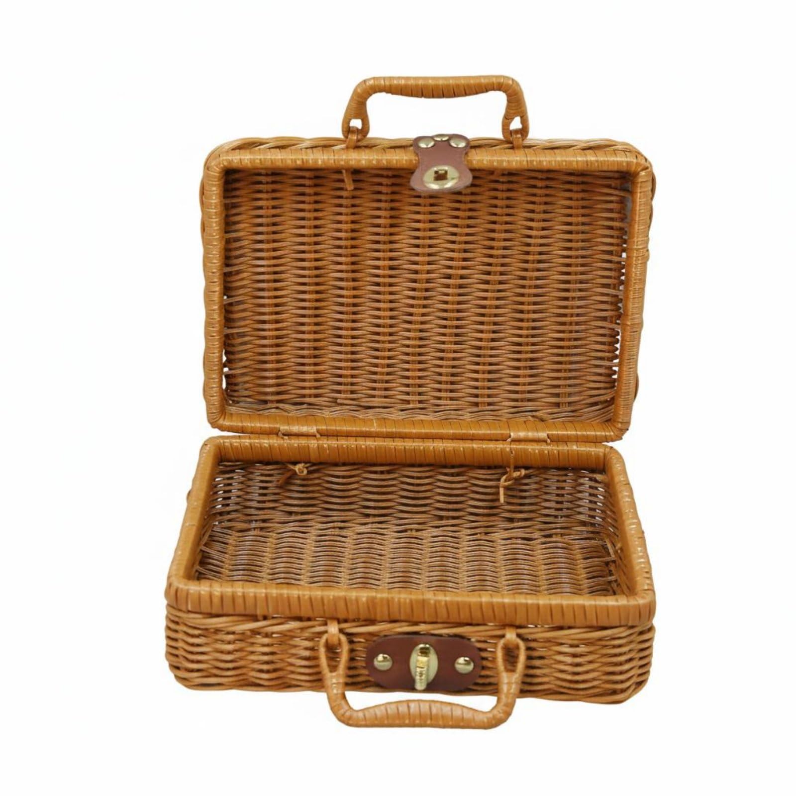 Handmade Rattan Suitcase Portable Handle Wicker Suitcase Box Decorative Woven Hand-Carry Trunk Retro Design for Gift Giving, Room Decor, M|Clothing, Shoes & Accessories | Vintage-image-21