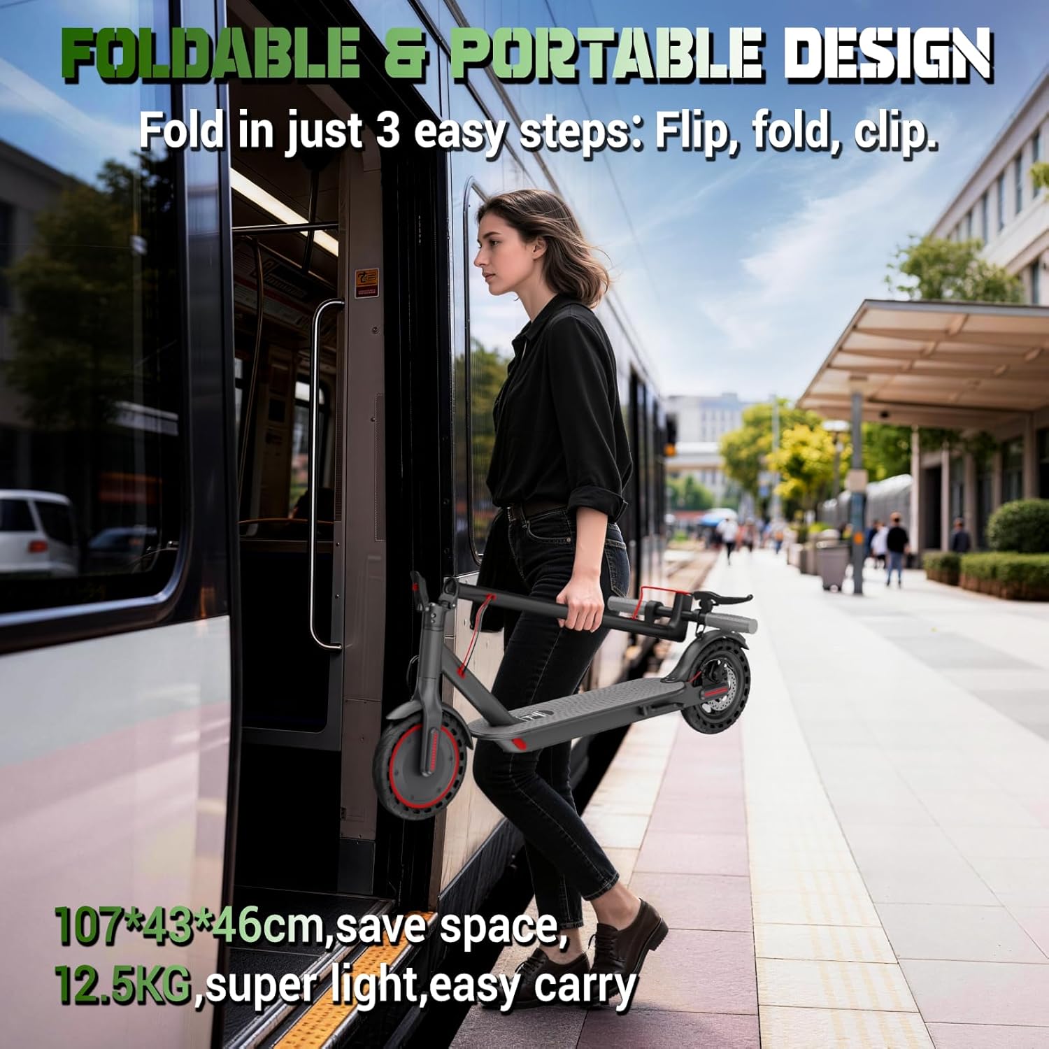 Roinside Electric Scooter - 8.5"/10''/14'' Solid Tires, 350W/500W Motor, Up to 19/22MPH& 16/21/23/24Miles Long-Range Portable Commuting Scooter for Adults with Double Braking System, App