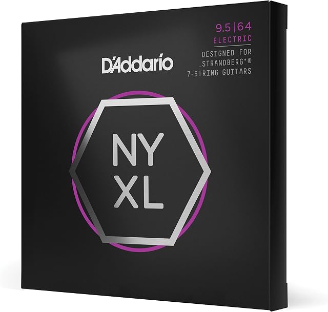 D'Addario Chaînes de guitare - NYXL Chaînes de guitare électrique - NYXL09564SB - Force inégalée, stabilité de réglage, moyenne portée améliorée - Pour 7 Guitares à cordes - 9.5-64 Lumière personnalisée 7-String Strandberg