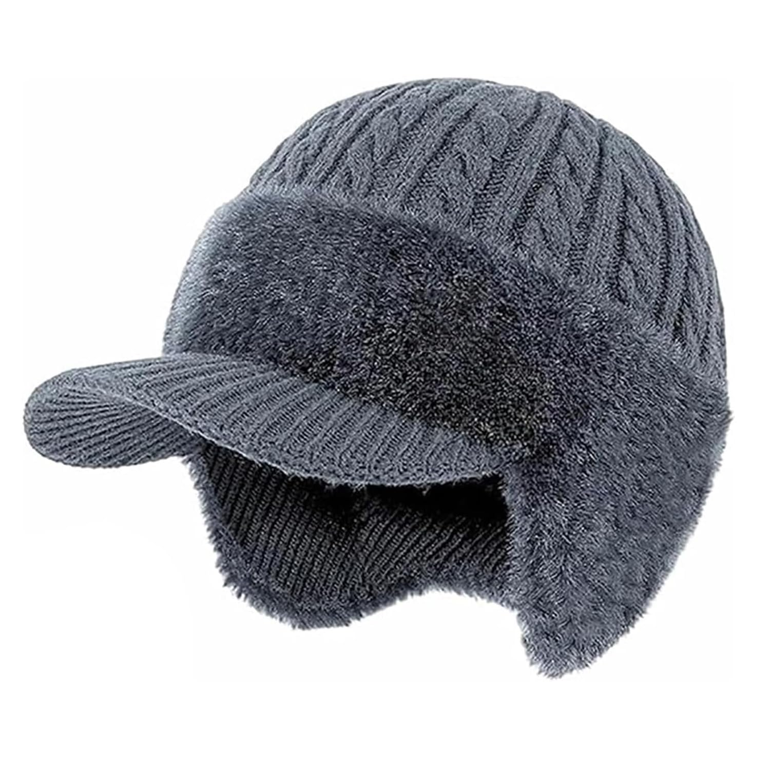 Trapper Blocking Knitted Hats,Winter Trapper Hats,locking Knitted Beanie with Ear Flaps and Wool Brim, with Fur Lining,Fleece Thermal Hat for Cold Weather, Warm Hats for Skiing Cycling (Gray)