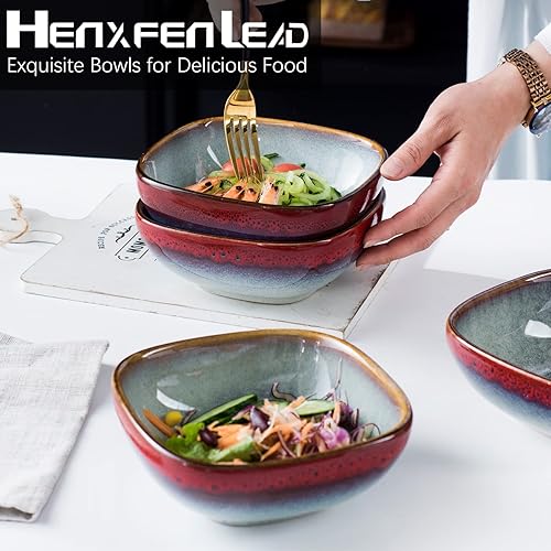 Miniatura 4 de HENXFEN LEAD Cuencos de cerámica para cereales, cuencos cuadrados de 22 onzas para guarniciones, aperitivos, ensalada, avena, sopa, cuencos de