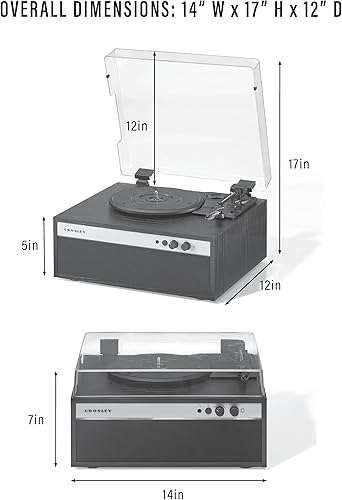 Miniatura 8 de Crosley CR6048A-BK - Reproductor de discos de vinilo con Bluetooth estroboscópico con sincronización de música, luces LED que cambian de color,