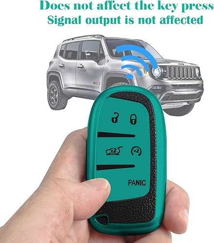 Miniatura 4 de Funda para llavero Jeep, funda de textura, con llavero, carcasa para llavepiel, 5 botones, ajuste Grand Cherokee Renegade para Chrysler para Durango