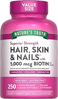 Nature's Truth Hair, Skin & Nails Vitamins | 5000mcg | 250 Softgels | Includes Collagen, Biotin and Coconut Oil | Non-GMO & Gluten Free Supplement for Women and Men