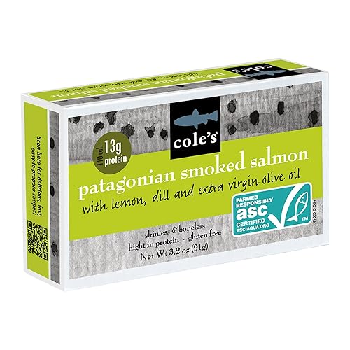 Miniatura 7 de Coles - Aceite de oliva de salmón ahumado enlatado, paquete de 10 unidades  Salmón enlatado fresco, no congelado, sin conservantes, pescado enlatado