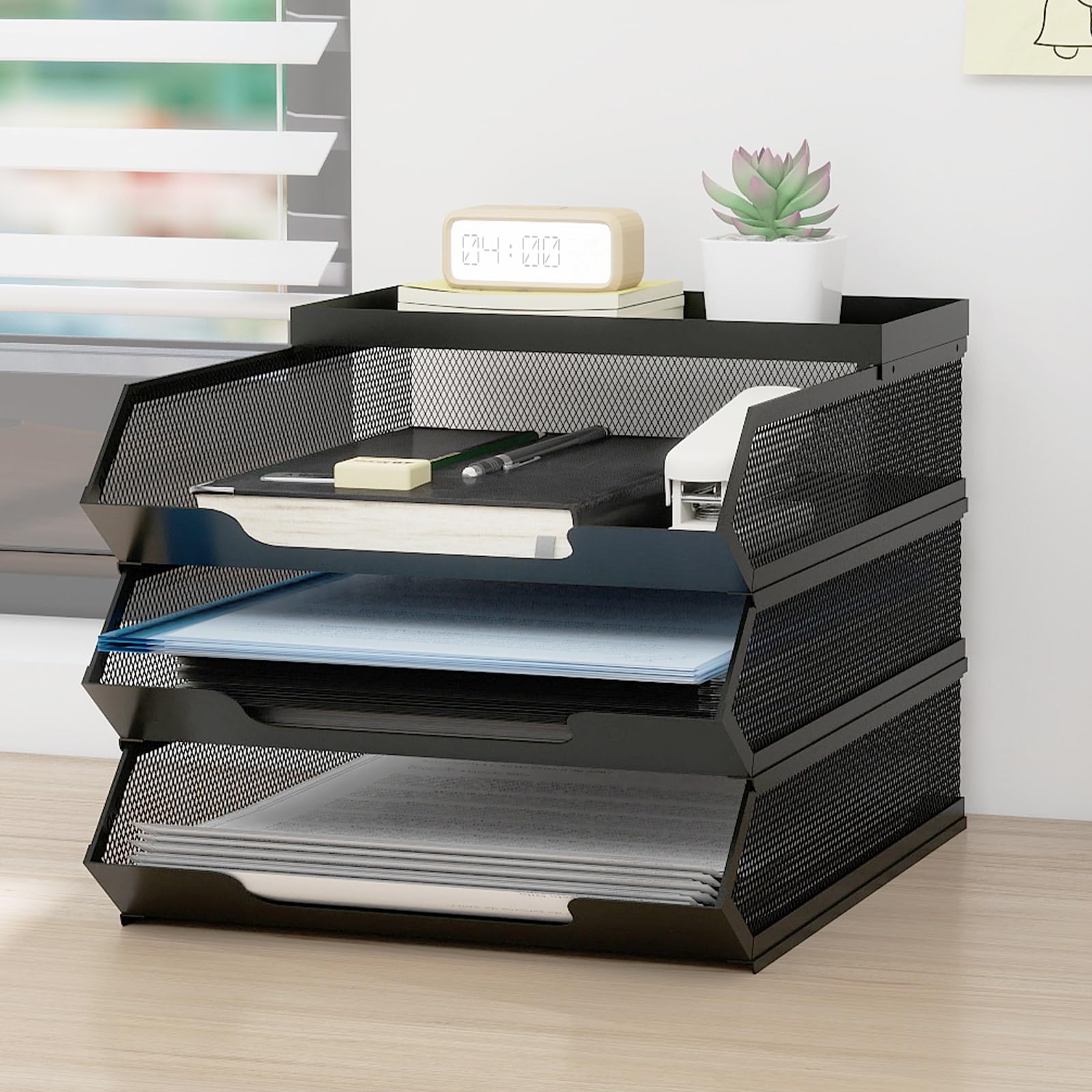PUNCIA 3-Tier Office Filing Trays for Desk Tidy Organiser Paper Storage