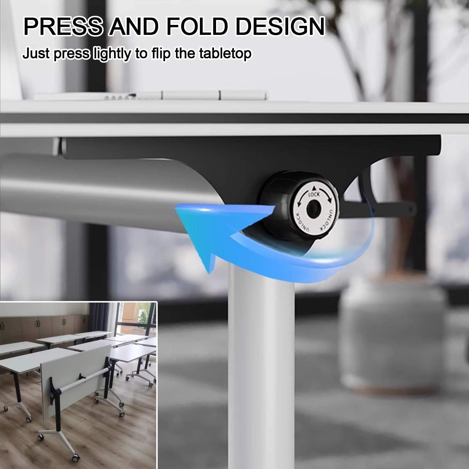 Tavolo da conferenza pieghevole con ruote, giallo, per riunioni, 100 x 40 x 75 cm, design portatile per una facile installazione e risparmio di spazio