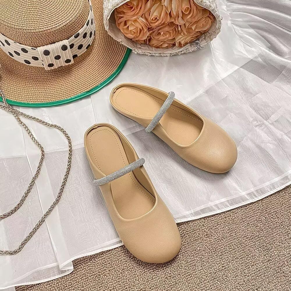 VFDB Women Mules Elegant Dressy Flats Closed Toe Microfiber Leather Shoes Adjustable Buckle Strap Mary Jane Casual Office Shoes
