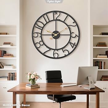 Sorbus Grote decoratieve wandklok, 24 inch ronde oversized grof nummer, Arabische cijfers stijl klok moderne huisdecoratie, kwarts batterij-werkend, grijs metaal