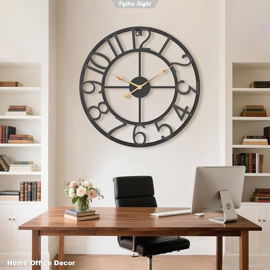 Große Wanduhr 40 Cm Schwarz Mit Arabischen Ziffern | Vintage Metall-Design, Lautlos Für Wohnzimmer & Büro