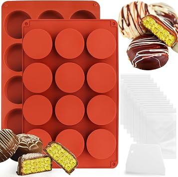 Mity rain Chocolate Bar Mold Deep, Silicone Dubai Chocolate Bar Pistachio Molds with Bags Scraper, Round Fix Chocolate Bar Dubai Candy Bar Mold for Filling Knafeh Pistachio Cream2pc