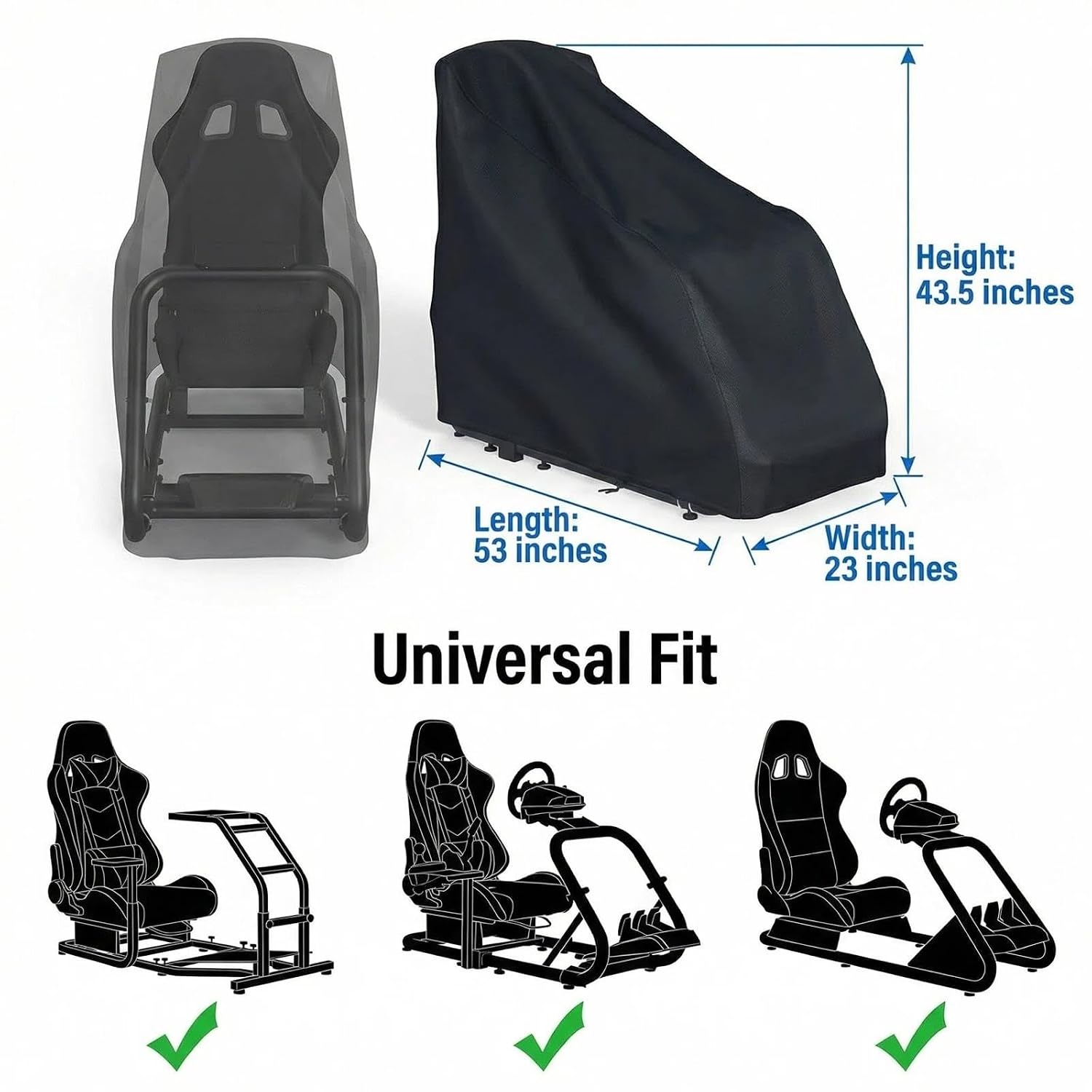Racing Simulator Cockpit Cover, 600D Waterproof Protective Covers, L53" x W23" x H43.5" inches Fits most brands of racing simulator cockpit stands (Cover only; simulator stand sold separately)