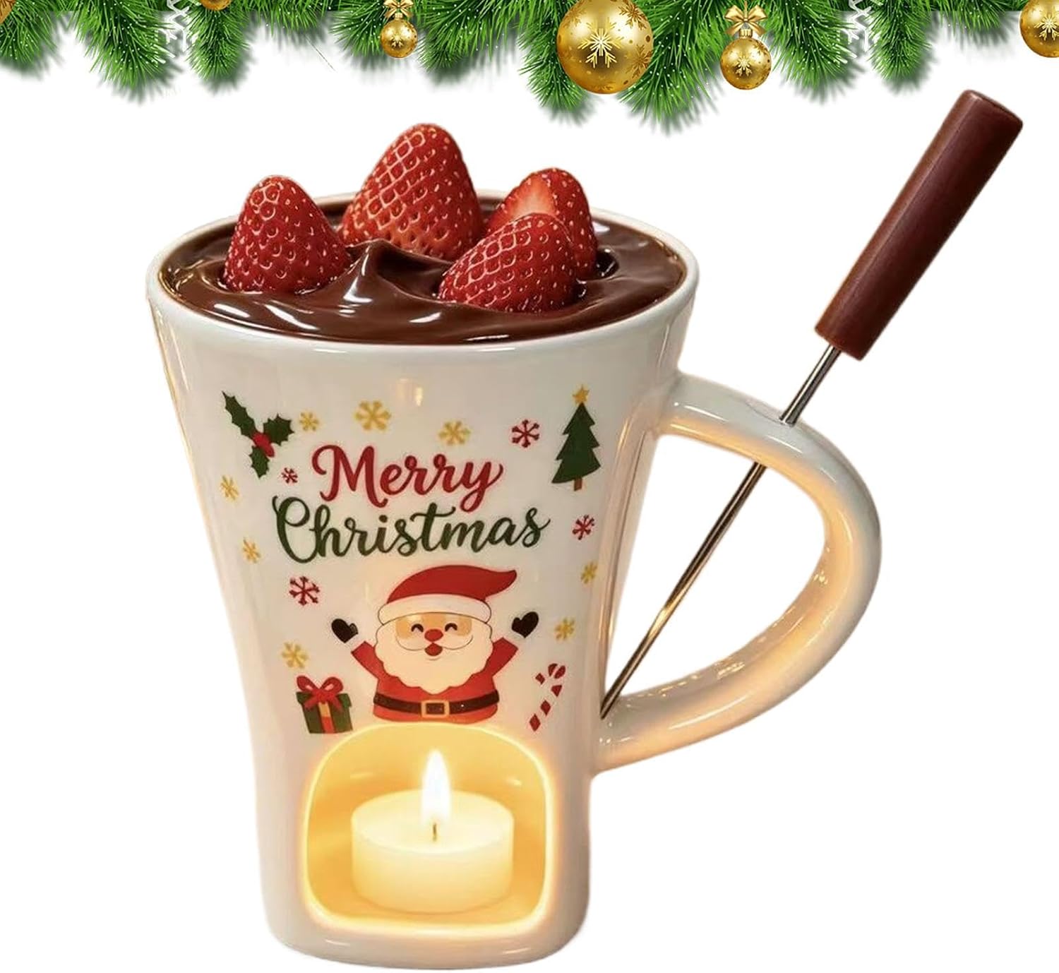 Christmas Chocolate Fondue Mug - 155ml Ceramic Melting Cup, Heat Resistant