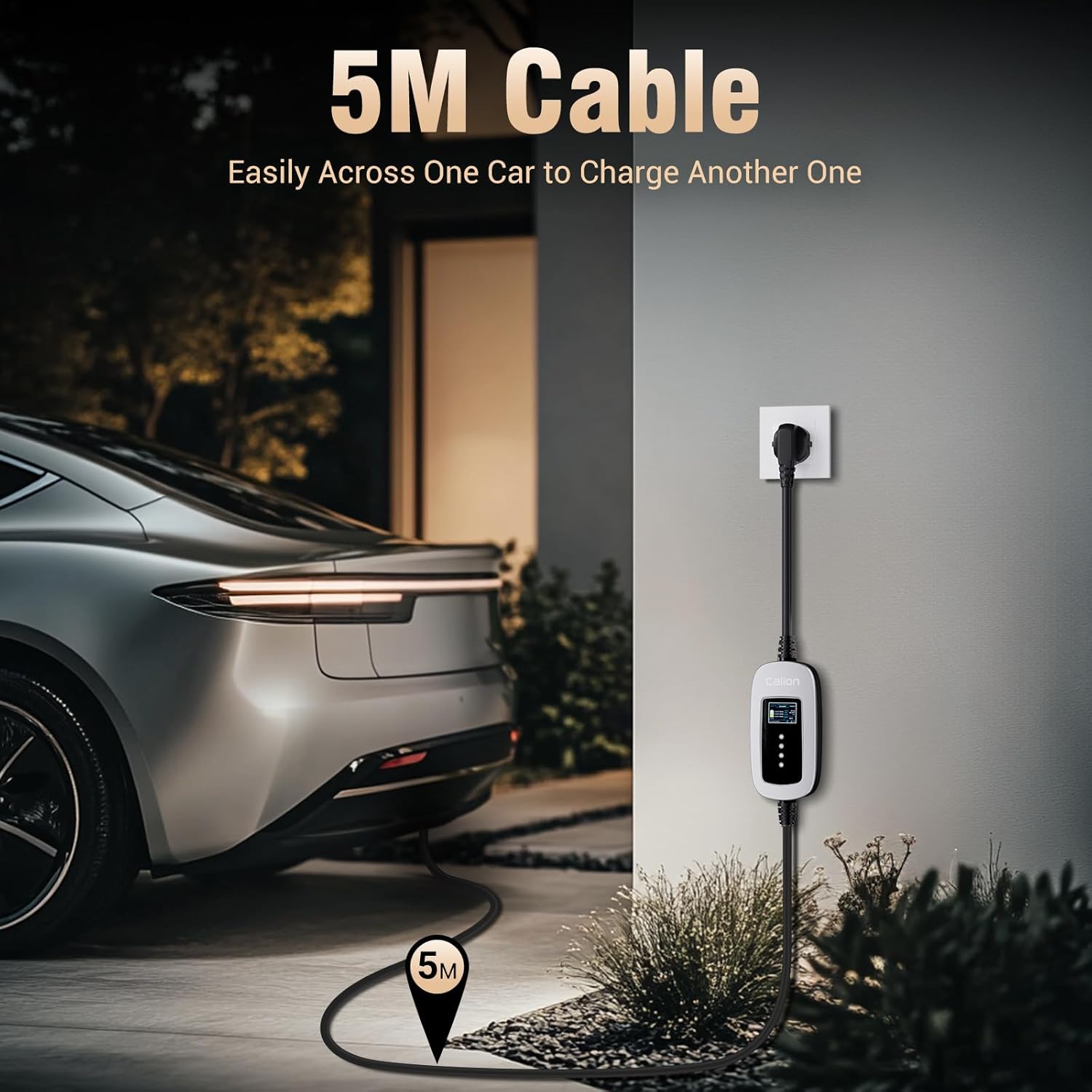 CALION Level 2 EV Charger for Tesla, 16 Amp, 240V 3.5 kW Tesla Electric Vehicle Portable Charger with Keypad & 2.4-Inch Screen, NEMA 5-15 Plug, 16.5FT Cable, Applicable to Tesla Models