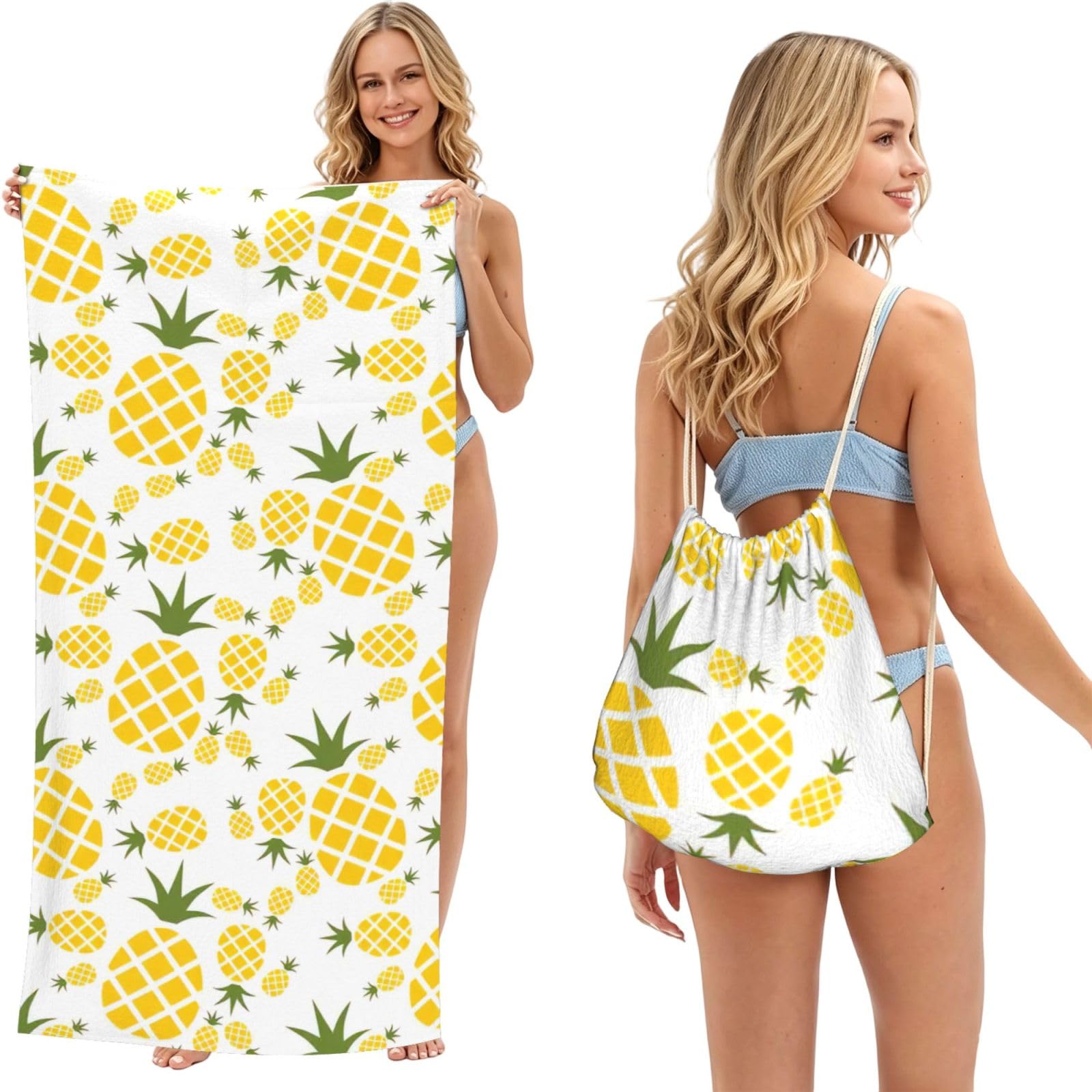 LMNvbz Pineapple. Print 2 In 1 Packable Beach Towel Bag, Quick Dry Backpack Microfiber Mat For Camping, Travel, Vacation, Cruise, And Picnic