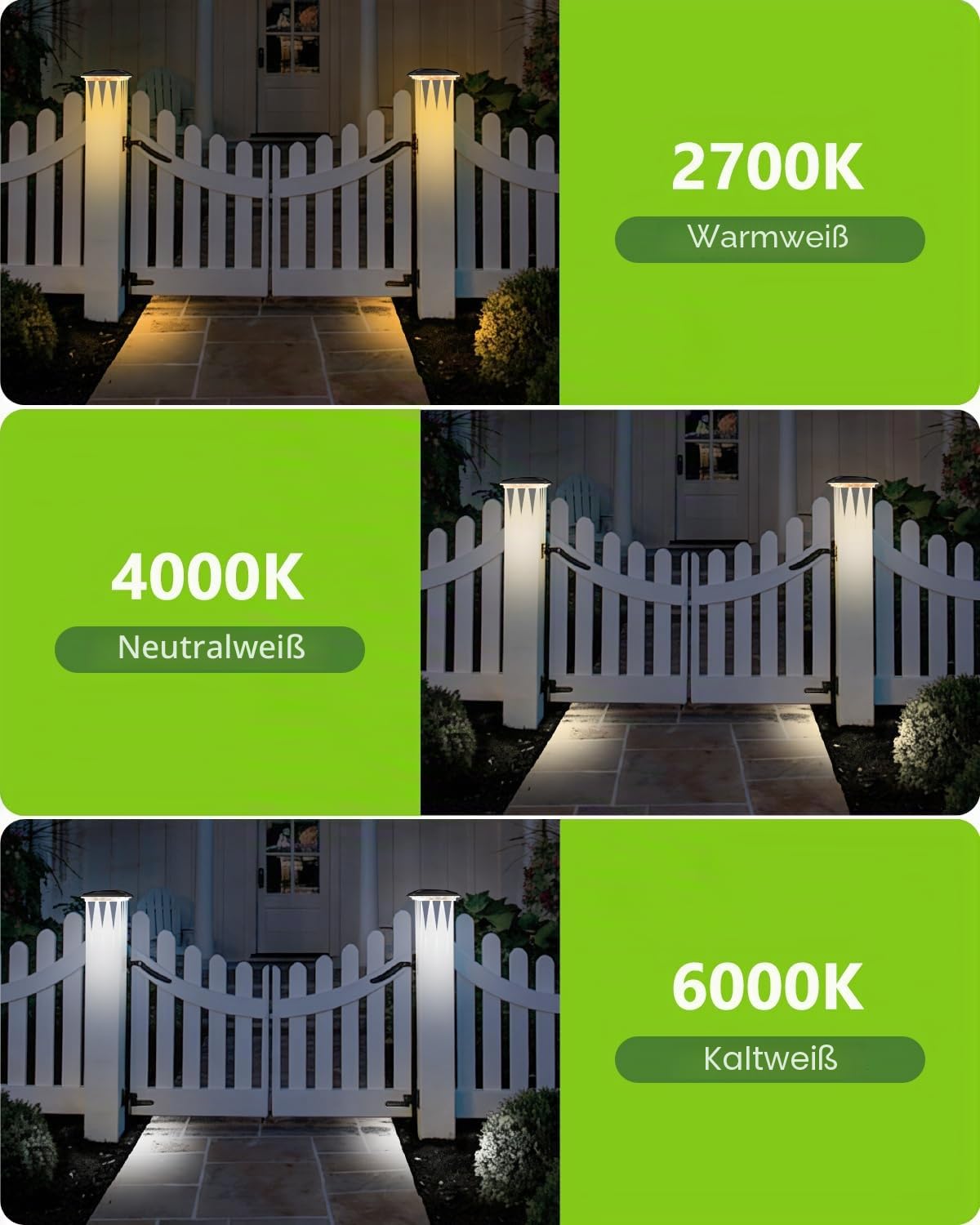 SenluKit 4 Stück Solar Pfostenleuchte, Verbesserte 3 Modi 16 LED Pfostenkappe Solar, Wasserfest Solarlampe für 9x9 10x10 cm Holz/Vinyl Pfosten Garten Terrasse Zaun(Warmweiß Kaltweiß Neutralweiß)