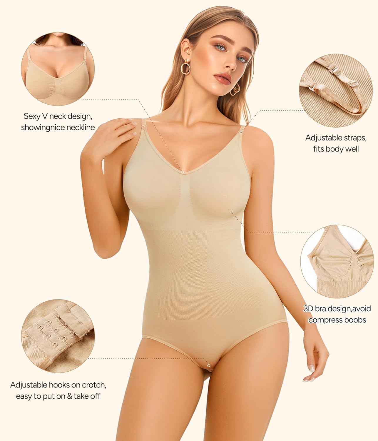 Irisnaya Women Slimming Bodysuits Shapewear Tops Tummy Control Body Shaper Spaghetti Strap Camisole Leotards Bodycon Jumpsuit - Image 3