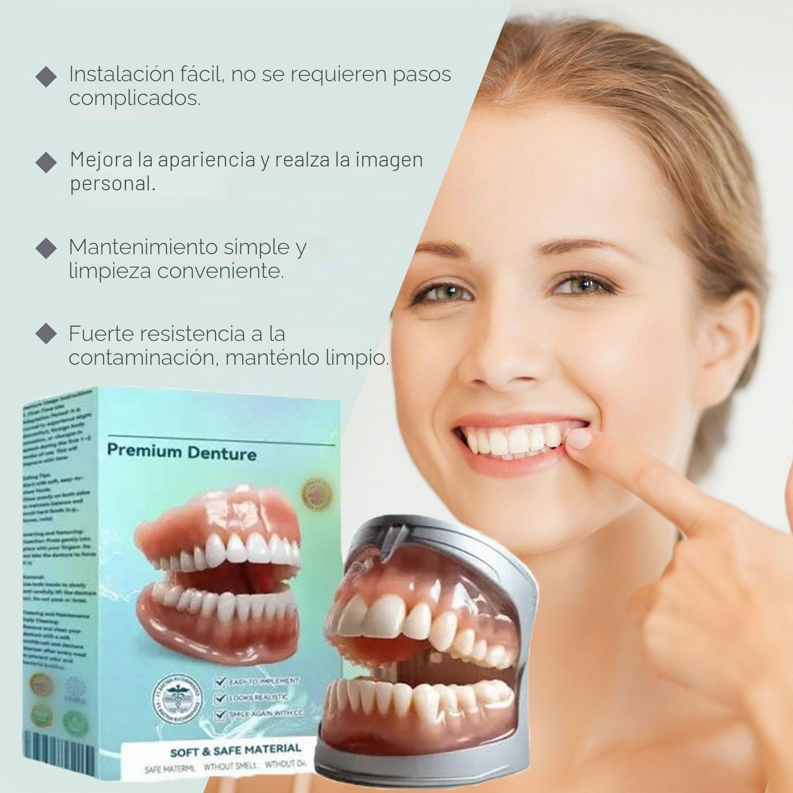 Prótesis dentales completas, solución flexible de última generación para prótesis completas, ideal para mayor comodidad y estética, dientes cómodos y de aspecto natural (2pcs)