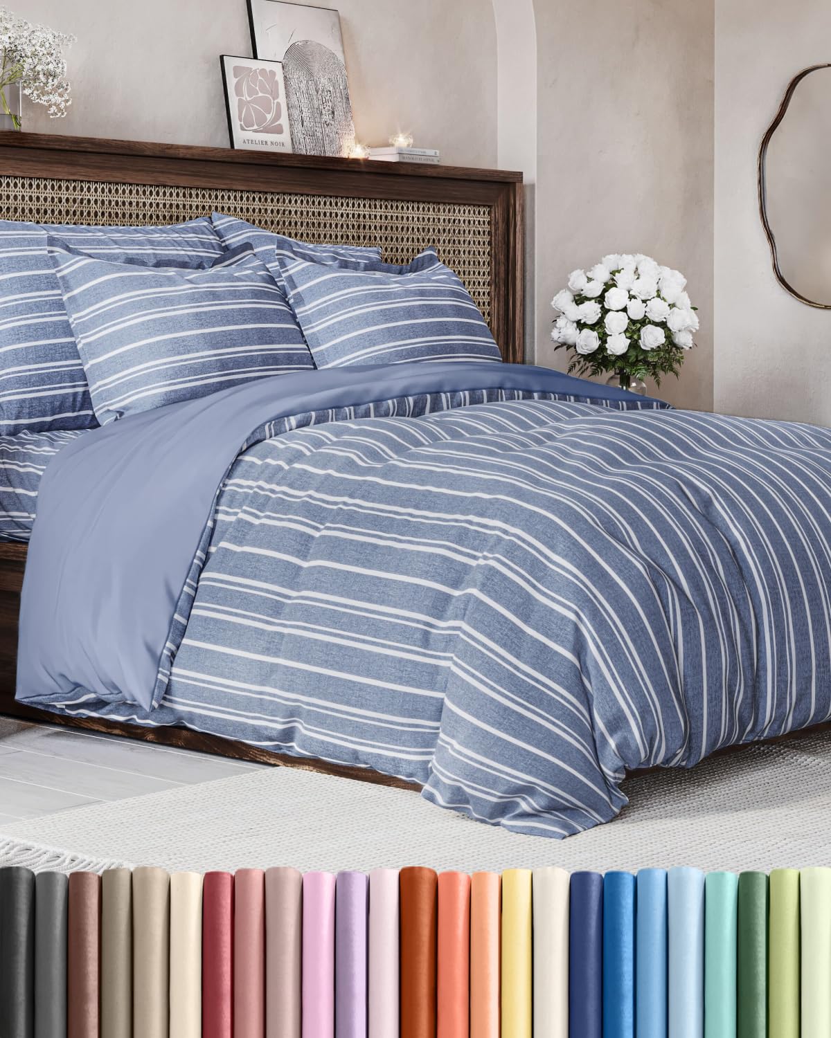 Photo 1 of CGK Unlimited Cal King Duvet Cover - 3 Piece Blue Stripes
