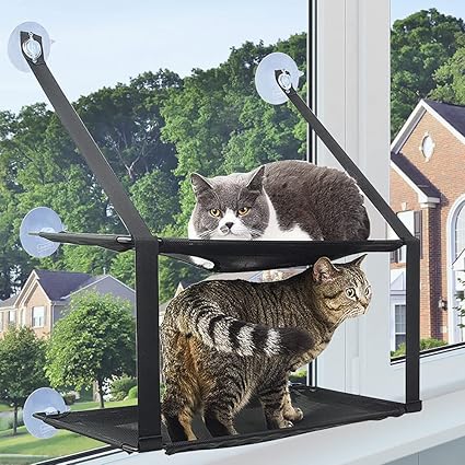 PetDijon Cat Window Hammock Cat Double Hammock Cat Window Perch Space Saving Cat Beds for Indoor Cats Cat Resting Shelf 360? Sunny Seat