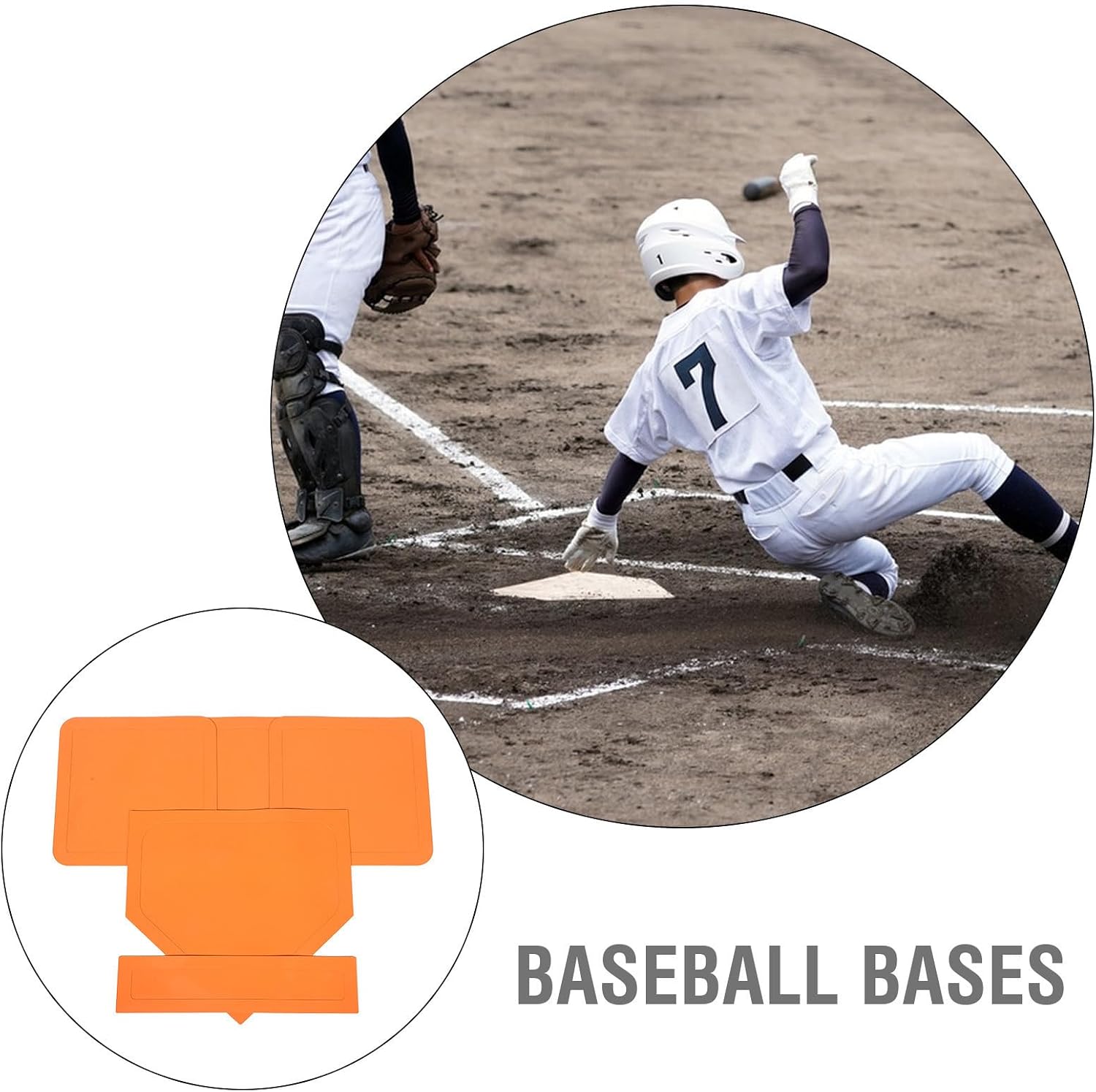 SHOWERORO 5pcs Baseball Softball Bases Set Rubber Waterproof Training Mat with Stability for Players, Sturdy Orange Baseball and Softball Field Equipment for Game and Practice