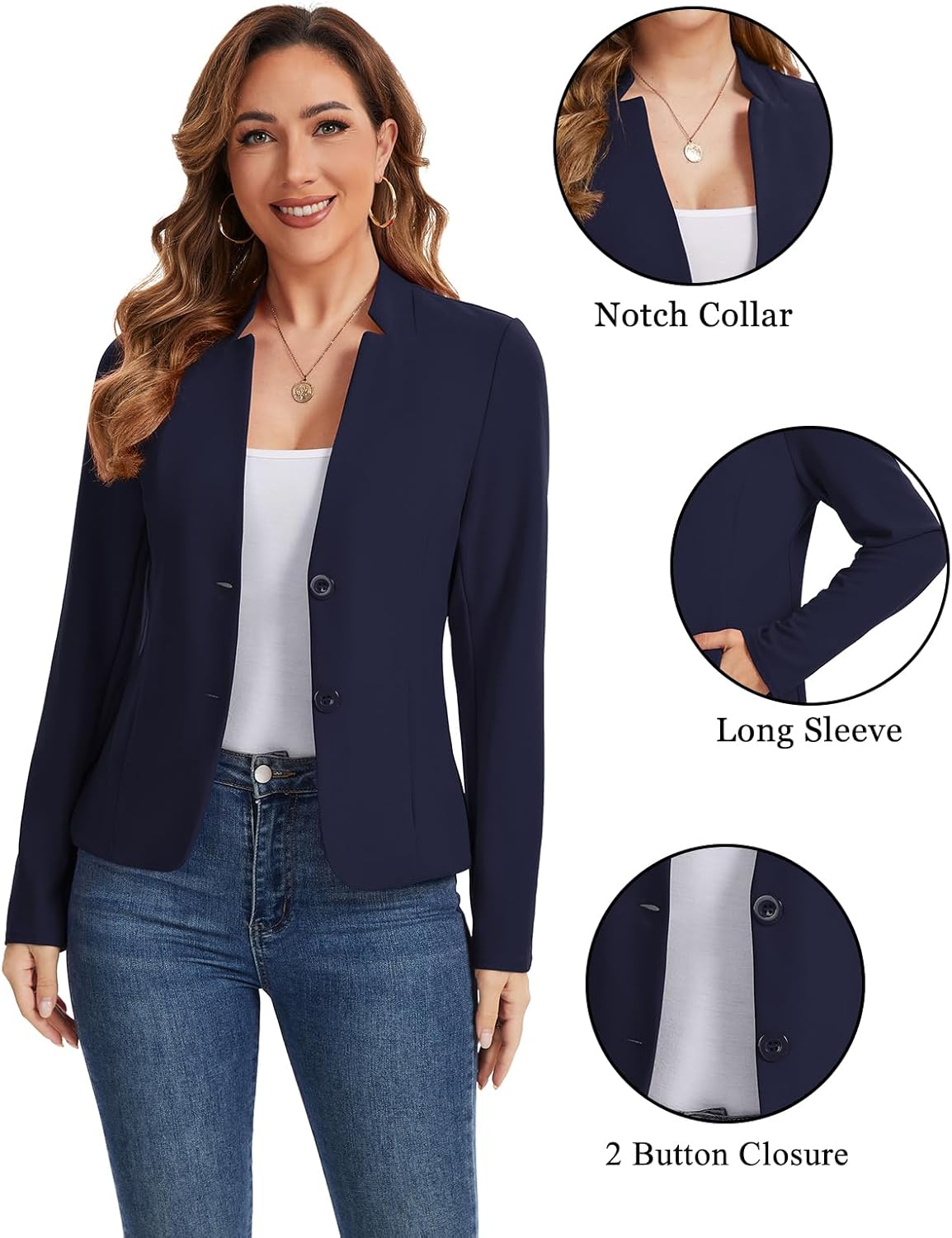 Blazers for Women Long Sleeve Notch Collar Blazer Button Front Casual Work Office Suit Jackets with Pockets - Image 6