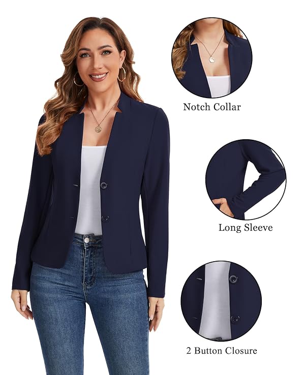 LADI TREND Women's Blazers & Suit Jackets Button Front Button Front Jacket Long Sleeve Collarless Blazer Casual Workwear with Pockets,L,Navy Blue by LADI TREND - Used condition - Image 6