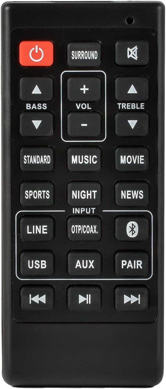 ടോപ്പ് ഡൗൺ view of the Motiexic remote control showing all buttons and their labels.