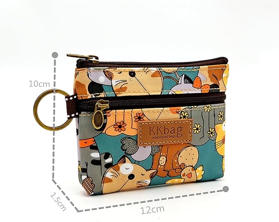 Small Wallet for Women Men Coin Purse Change Holder Zipper Nylon Coin Purse with Keychain (Bear Black)