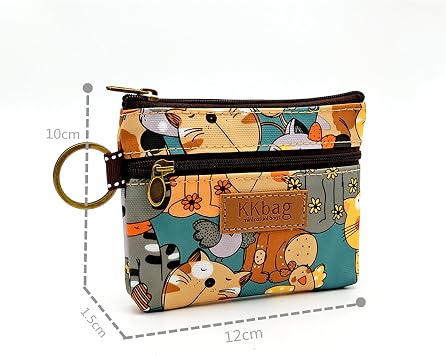 Small Wallet for Women Men Coin Purse Change Holder Zipper Nylon Coin Purse with Keychain (Bear Black)