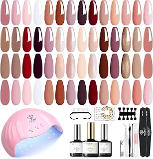 Modelones Gel Nail Kit, 28 Colors Nude Brown Pink Red Soak Off Gel Nail ...