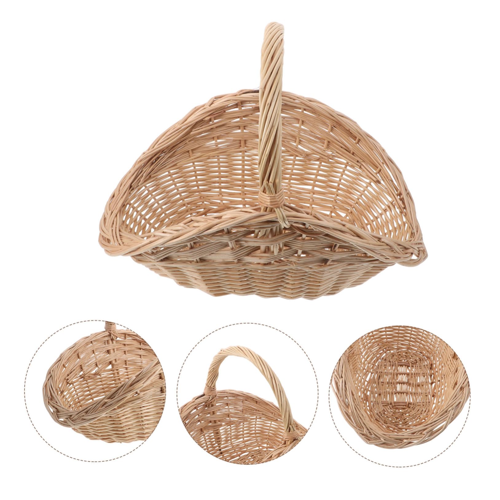 Cesta de Mimbre Natural con Asa Ventilada para Picnic Almacenamiento Flexible de Frutas Verduras y Huevos Diseño Artesanal Resistente para Cocina y Exteriores
